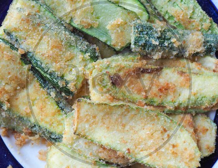Breaded Courgettes Zucchini Vegetables Food