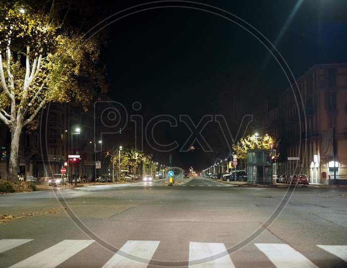 Turin, Italy - Circa November 2017: View Of Corso Francia Boulevard At Night