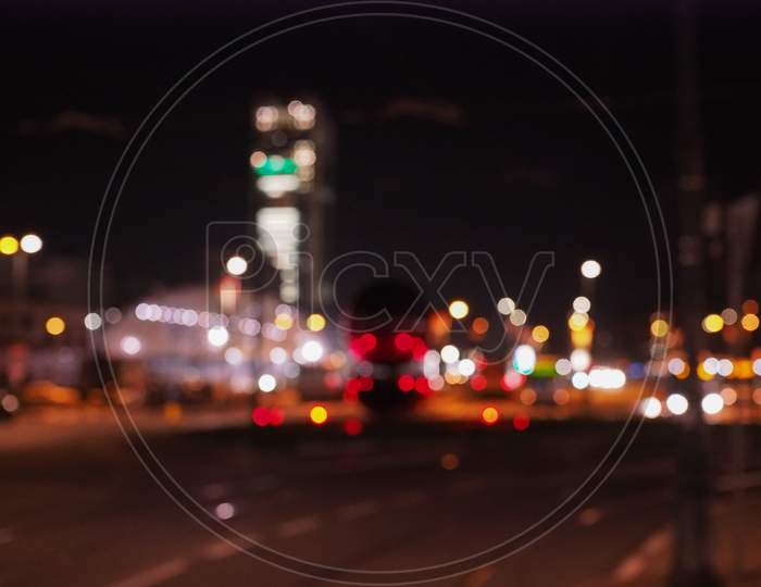 Urban Night Scene, Abstract Blur Background