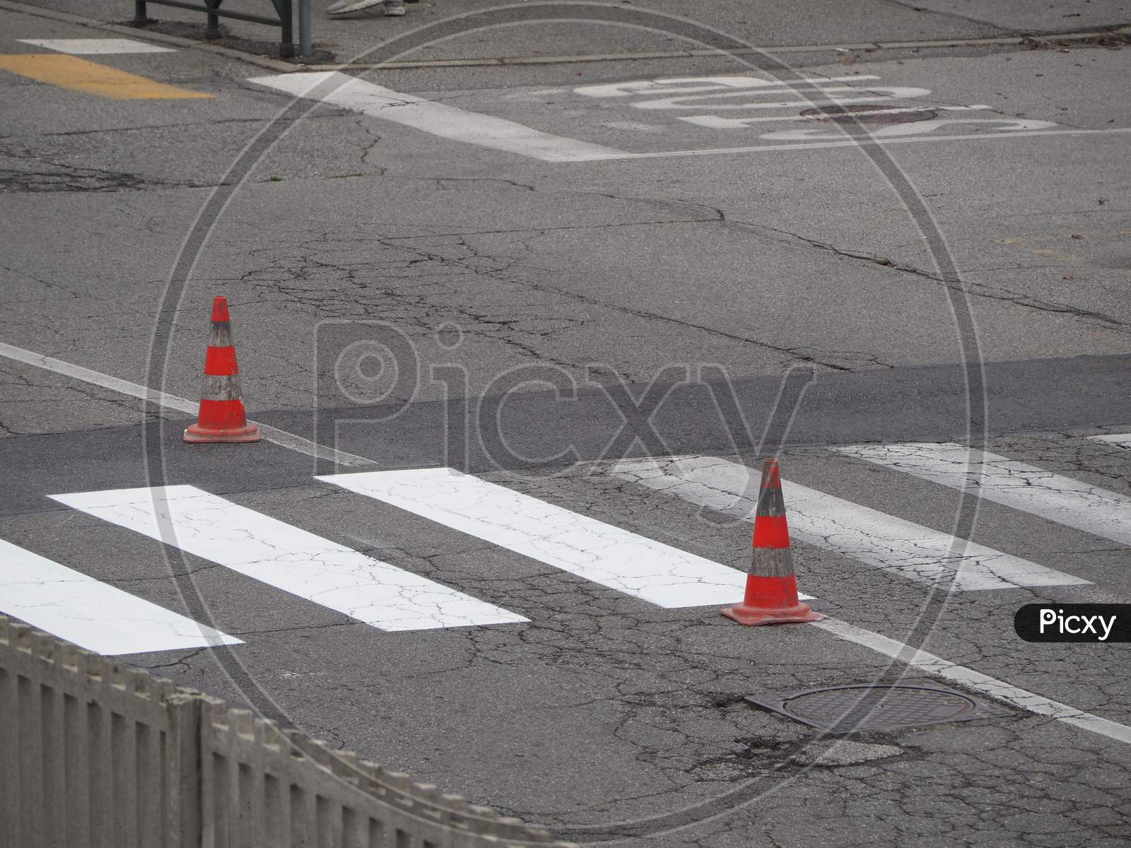 Road Works With Traffic Cones