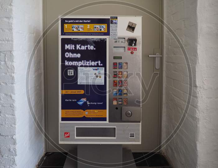 Berlin, Germany - Circa June 2019: German Cigarette Machine