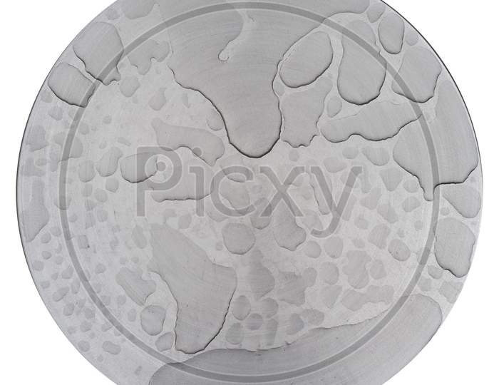 Grey Steel Texture With Drops Of Water Isolated Over White