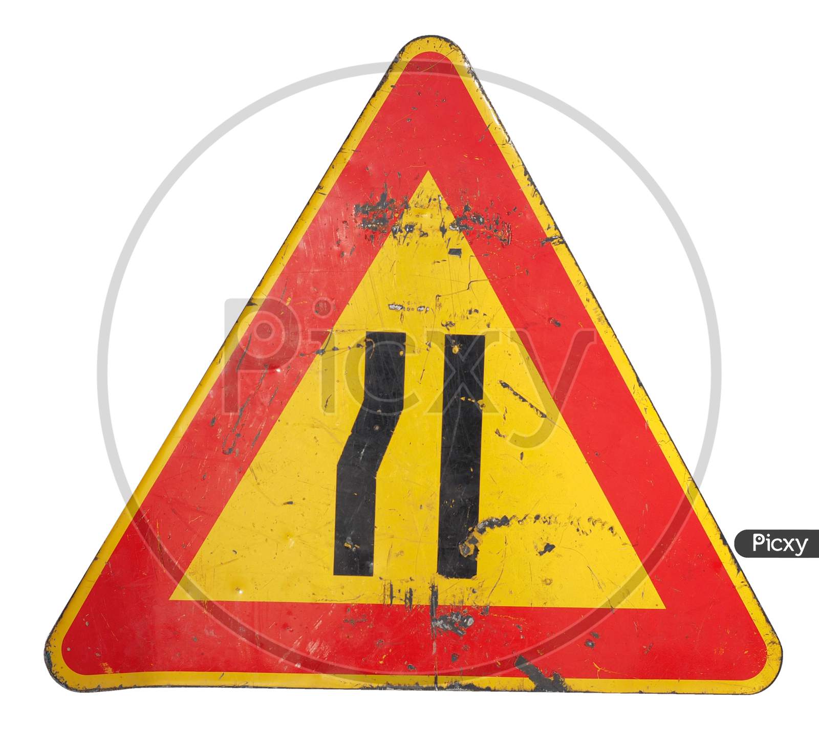 Road Narrows Sign Isolated Over White