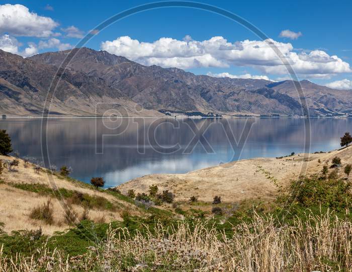 Scenic View Of Lake Hawea In New Zealand