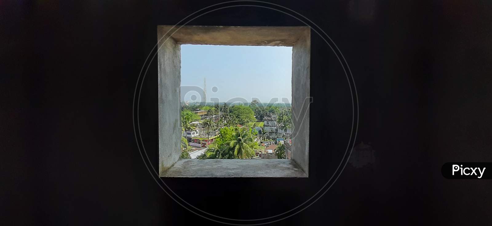 View through window from the Bindavan Housing Complex, Bongaigaon Town, Assam