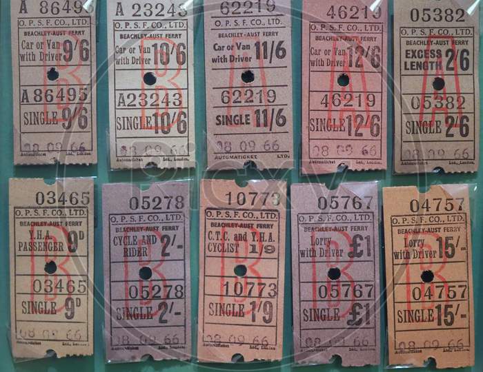 Chepstow, Uk - Circa September 2019: Beachley Aust Ferry Tickets At Chepstow Museum