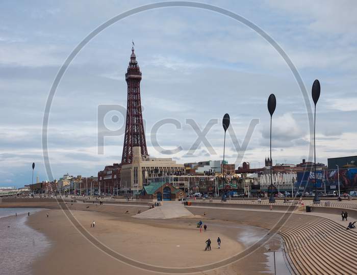 Blackpool, Uk - Circa June 2016: Blackpool Pleasure Beach Resort And Blackpool Tower On The Fylde Coast In Lancashire