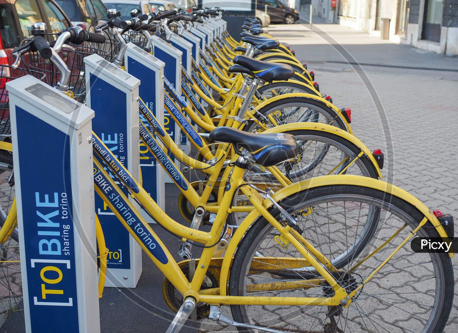 Turin, Italy - Circa January 2017: Public Bicycle Sharing System Called Tobike (Meaning Torino Bike)