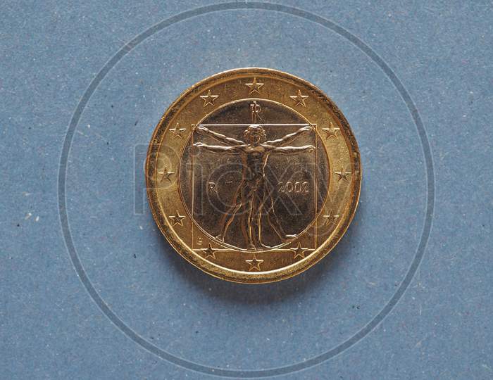 1 Euro Coin, European Union, Italy Over Blue