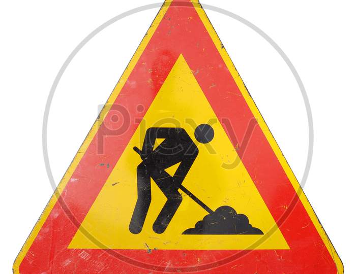 Road Works Sign Isolated Over White