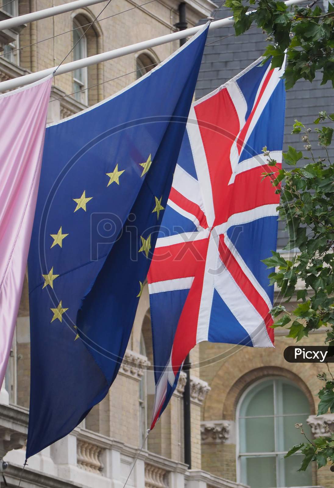 Flag Of The United Kingdom (Uk) Aka Union Jack And European Union (Eu)