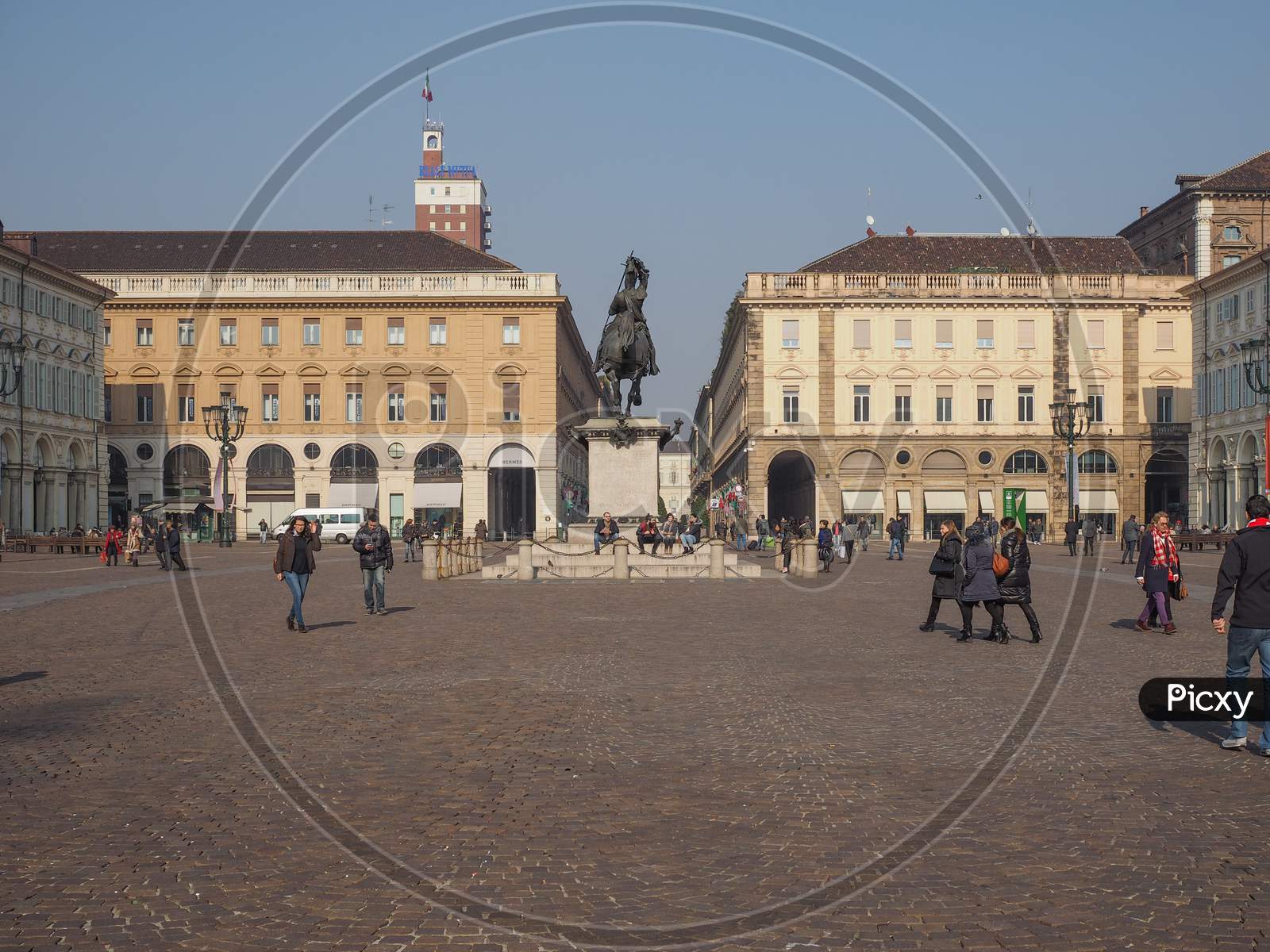 Turin, Italy - February 19, 2015: Tourists In Piazza San Carlo