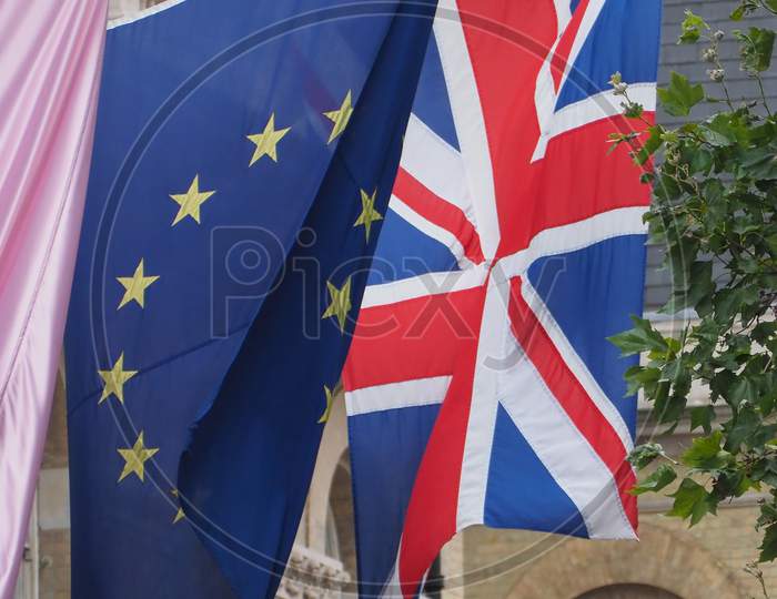 Flag Of The United Kingdom (Uk) Aka Union Jack And European Union (Eu)