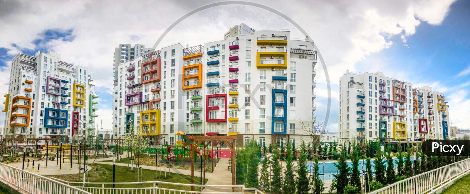 Green Diamond Apartment Building Complex, Tbilisi, Georgia - 20Th April, 2021: Unique Architecture Residential Building With Playground Park