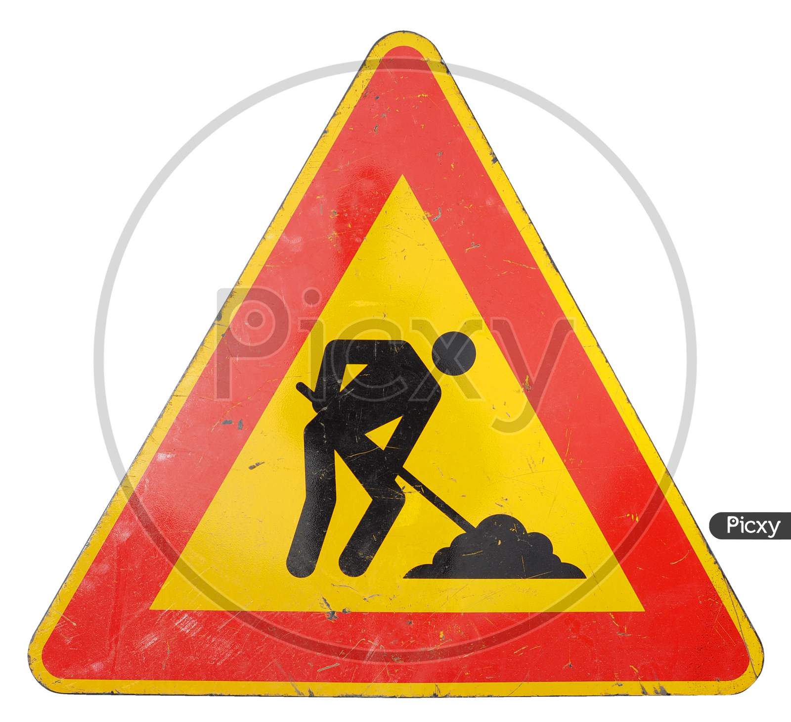 Road Works Sign Isolated Over White