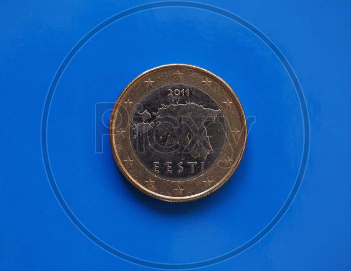 1 Euro Coin, European Union, Estonia Over Blue