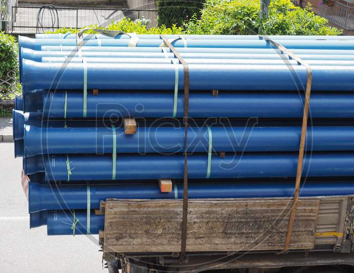 Blue Pipes On Lorry