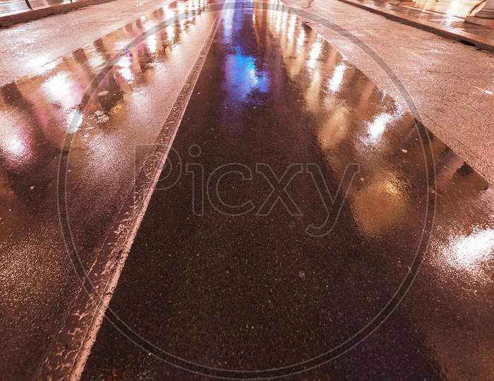Lights Reflected In Rain