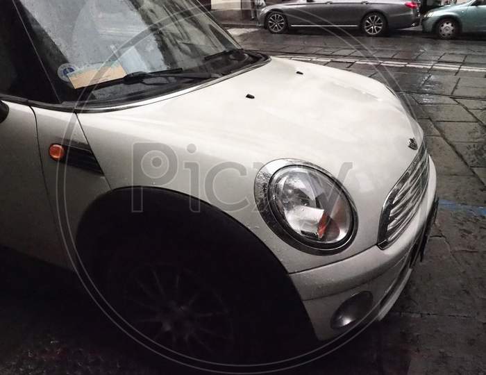 Turin, Italy - Circa November 2018: White Mini Car