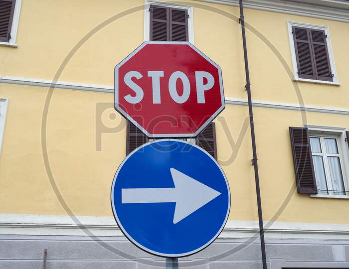 Stop And Direction Sign