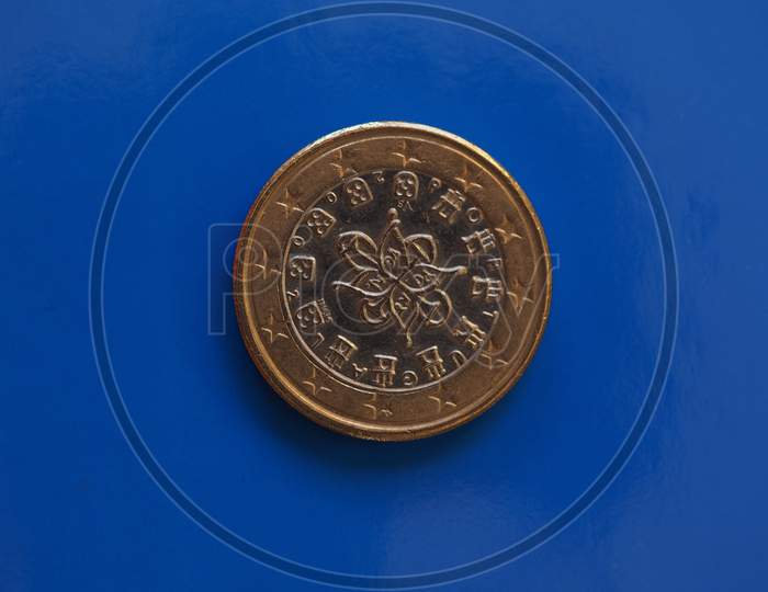 1 Euro Coin, European Union, Portugal Over Blue