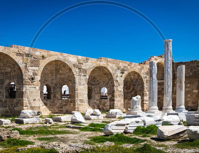 An Antique Ruined City Of Columns.Ruin. View Of The Ancient City In Side, Turkey.