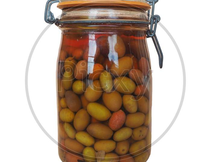 Jar Of Olives Isolated Over White