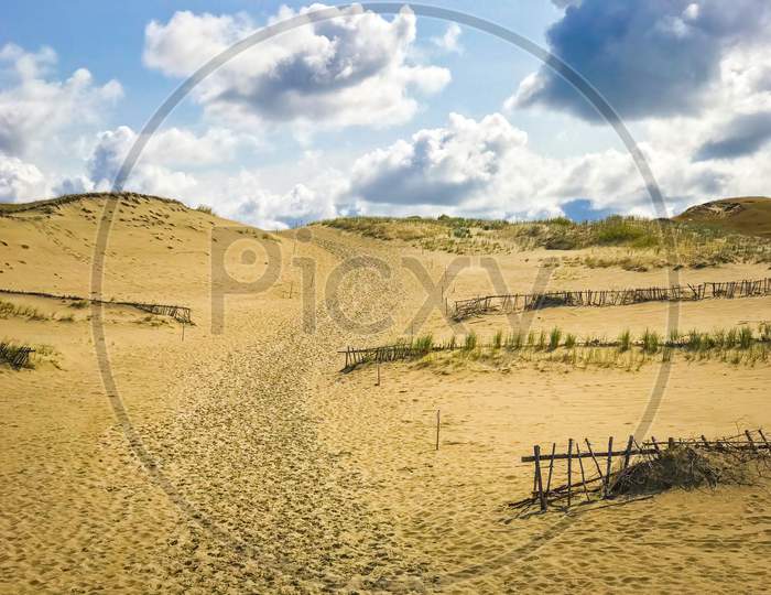 Sandy Grey Dunes At The Curonian Spit In Nida, Neringa, Lithuania