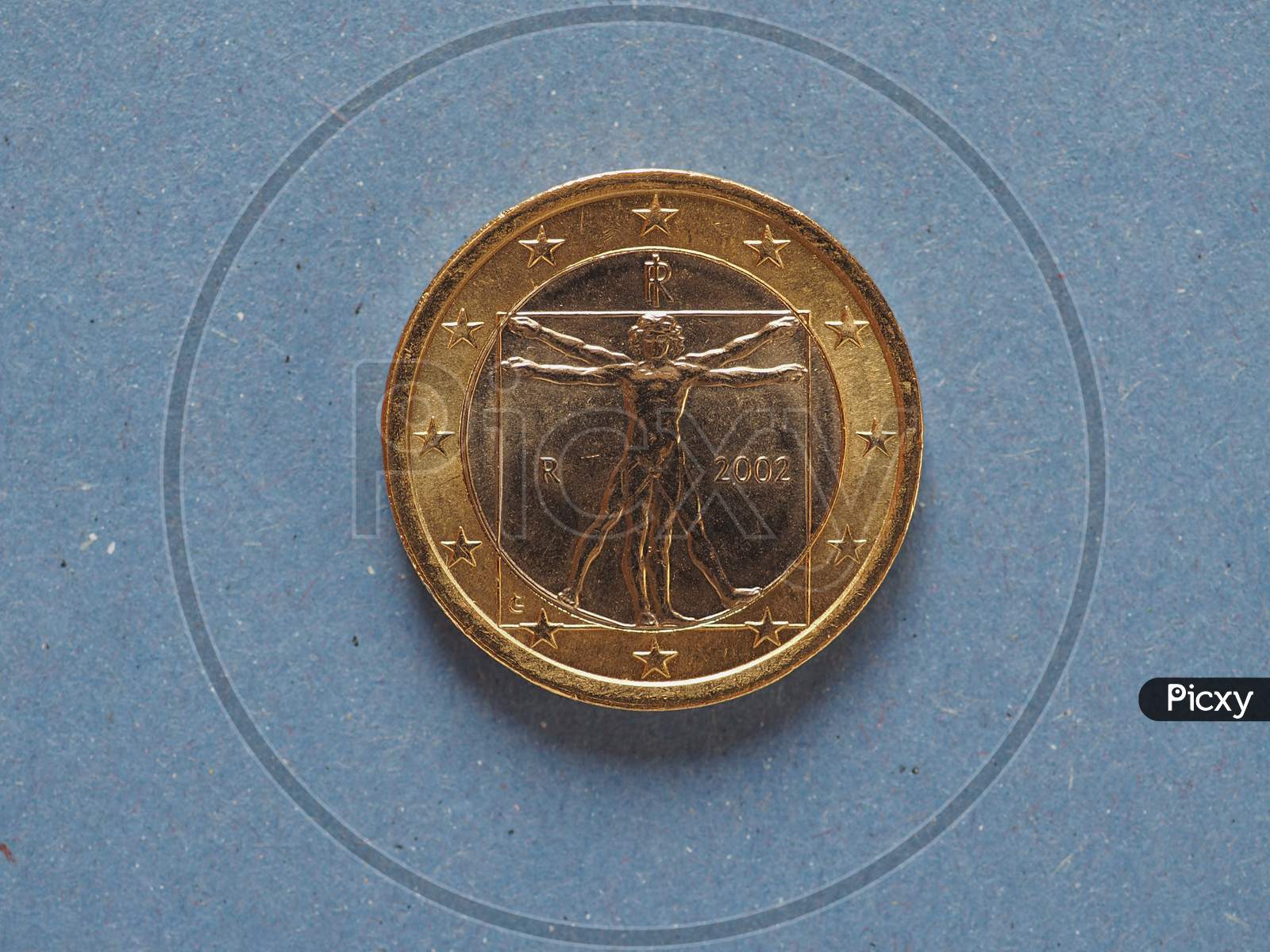1 Euro Coin, European Union, Italy Over Blue