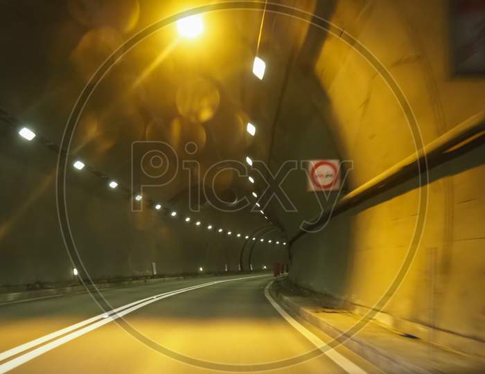 Road Tunnel With Orange Lights