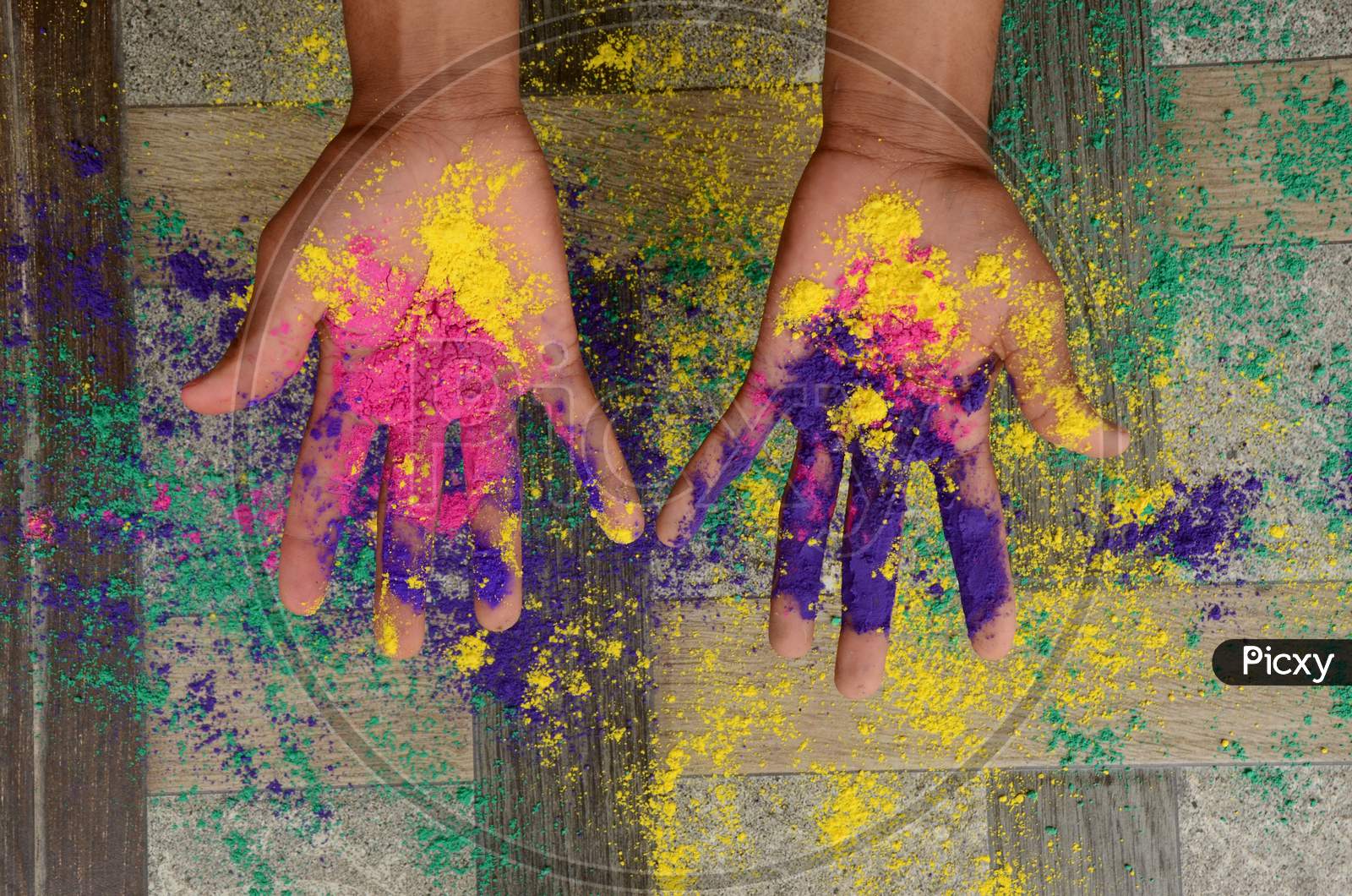 Colorful Hands With Color Concept Mental Health Awareness On The Green, Yellow, Brown Background.