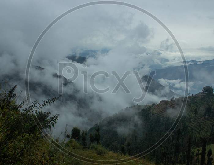 himachal pradesh, fog, hill,morning of himachal,farm