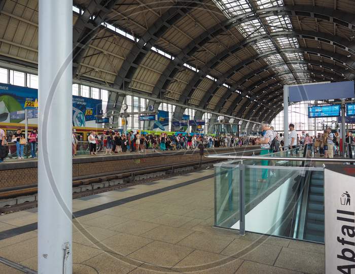 Berlin, Germany - Circa June 2019: People In Alexanderplatz Station