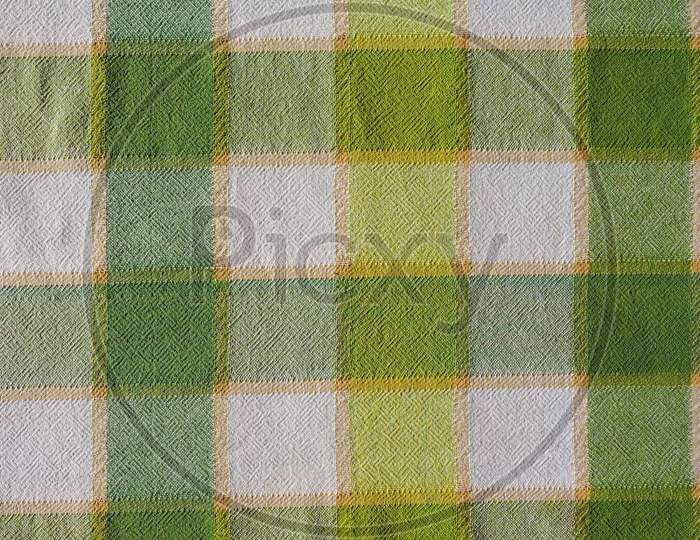 Chequered Green White Fabric Texture Background