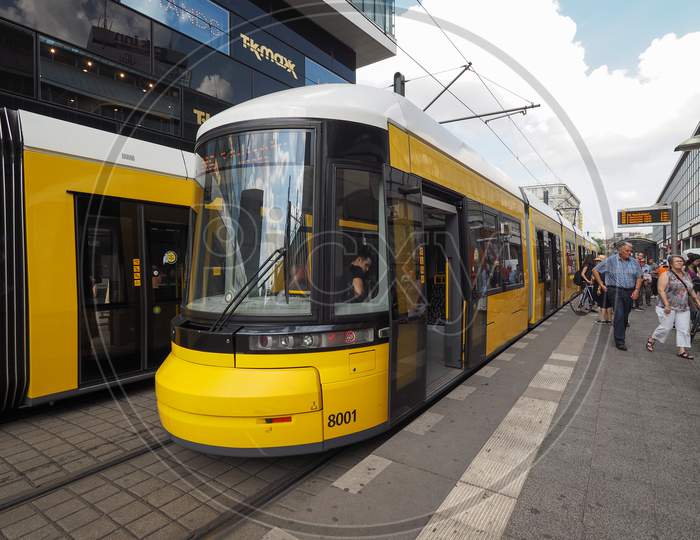 Berlin, Germany - Circa June 2016: Tramway Public Transport In Alexanderplatz