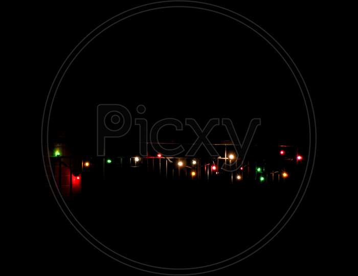 Christmas Lights Over Black With Copy Space