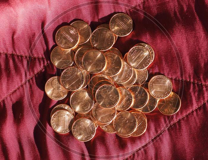 One Cent Dollar Coins, United States Over Red Velvet