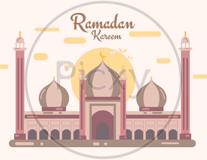 Ramadan Kareem Mubarak Beautiful Greeting Poster Card With Jama Masjid Illustration
