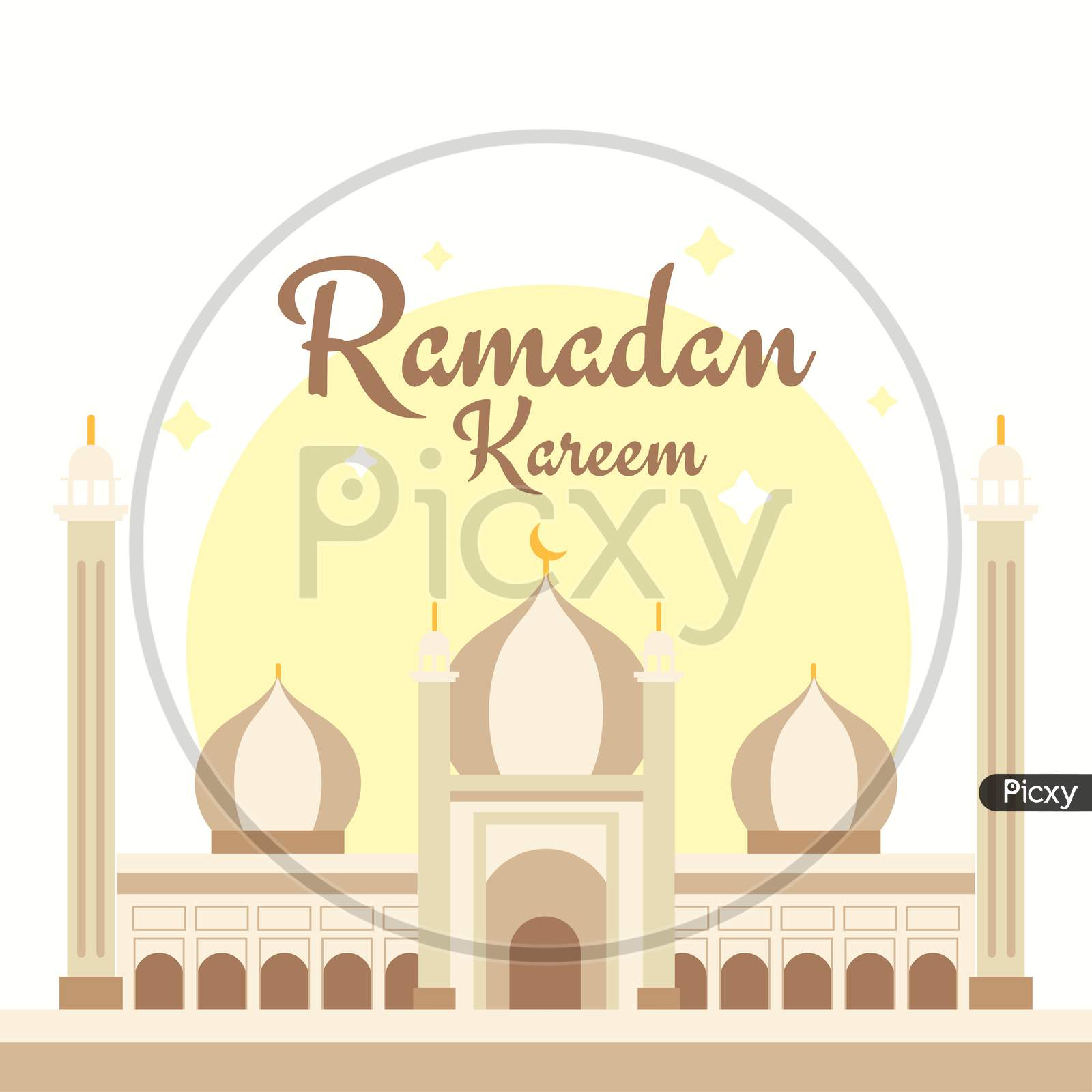 Ramadan Kareem Poster, Mosque Flat Illustration Vector
