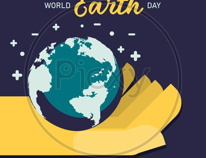 World Earth Day Poster Banner Template, 22 April, Globe In Hand Illustration Vector