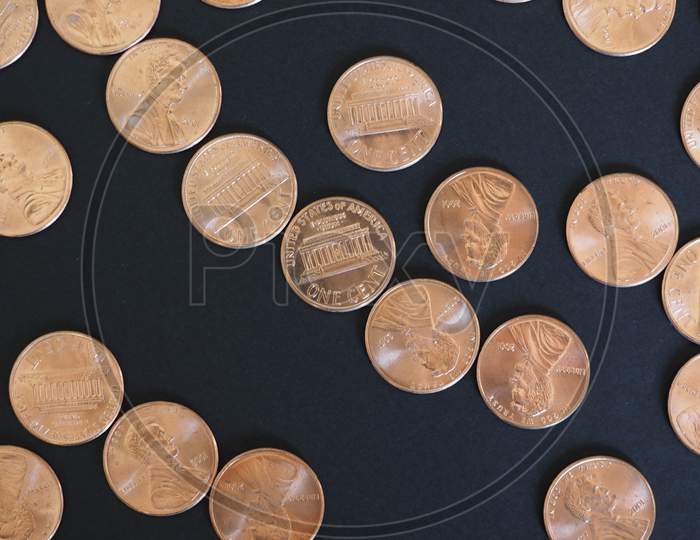 One Cent Dollar Coins, United States Over Black