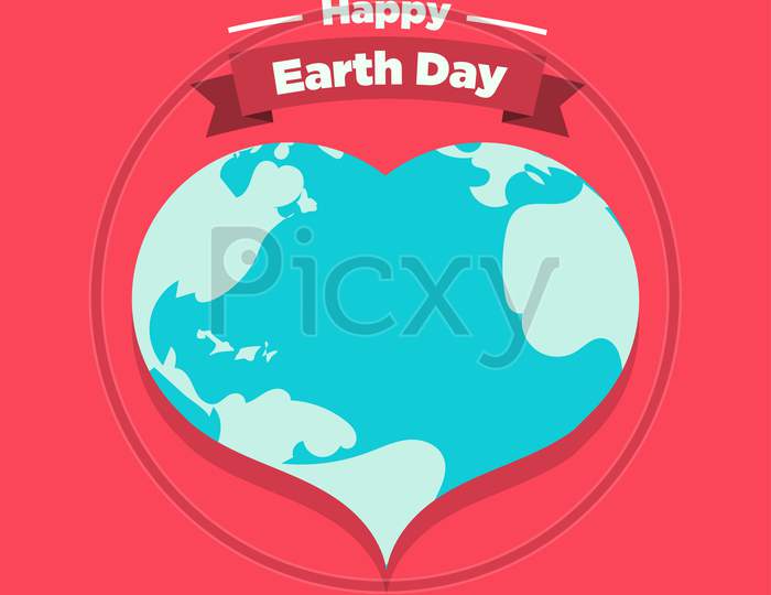 Happy Earth Day Poster Template, April 22, Earth In Heart Illustration Vector Banner