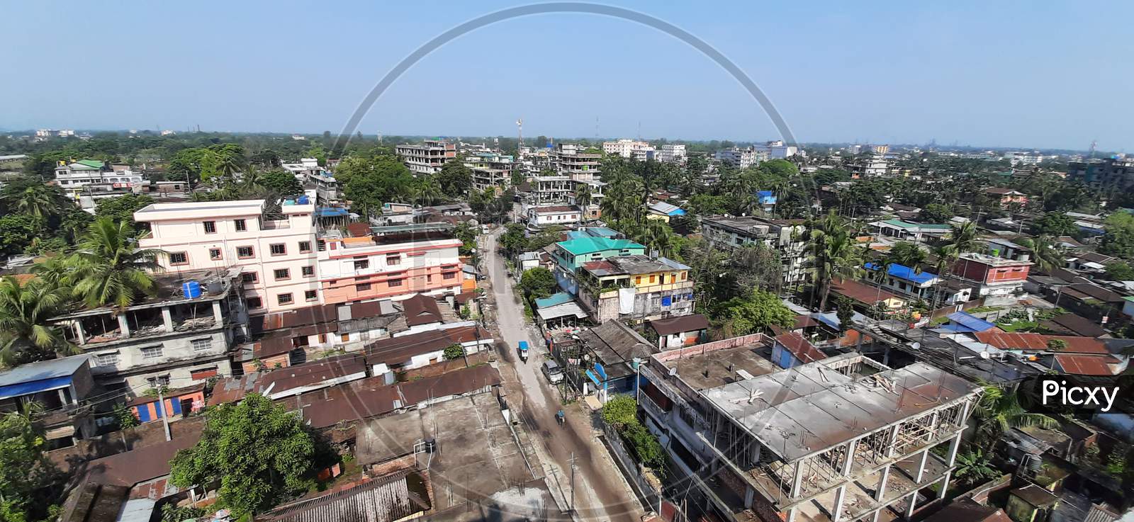 Landscape view of developing Bongaigaon Township from the Brindaban Garden, a  Flat/Real Estate Complex/Housing Complex which is the highest height Flat complex or building in Bongaigaon Township.