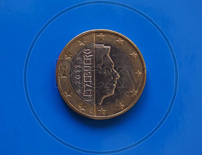 1 Euro Coin, European Union, Luxembourg Over Blue
