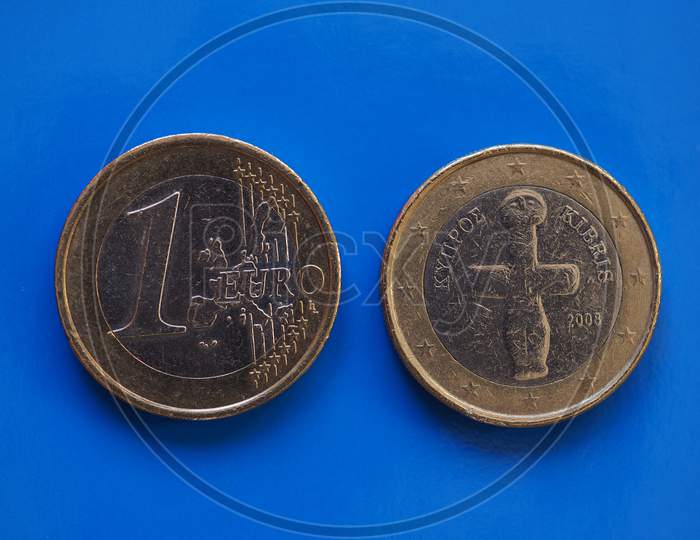 1 Euro Coin, European Union, Cyprus Over Blue