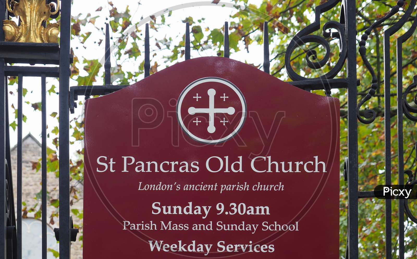 London, Uk - Circa September 2019: St Pancras Old Church Sign