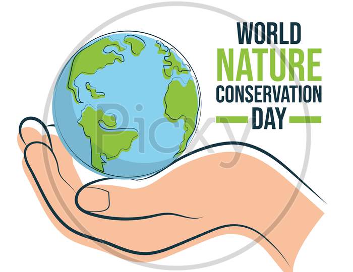 World Nature Conservation Day, Earth On Hand Symbol Of Care And Protection, Poster, Illustration Vector