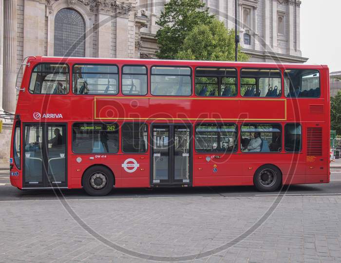 London, England, Uk - June 18: Traditional Double Decker Red Bus On June 18, 2011 In London, England, Uk