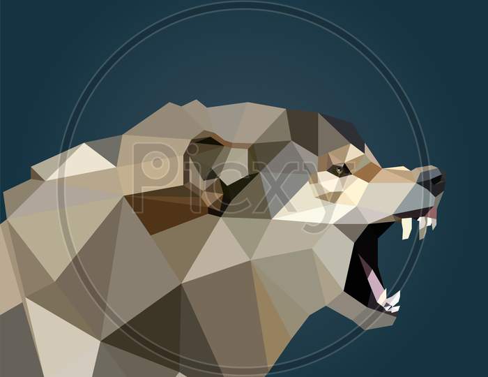 Low Poly Wolf Art, Wolf Roar, Animal Low Poly Illustration, Gradient Background Template, Vector