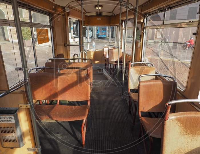 Turin, Italy - Circa December 2018: Vintage German 3404 Tram Trailer At Turin Trolley Festival